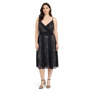 LOFT Dress Size 12 Black Lace Overlay Babydoll Feminine Romantic Cocktail - Flaw